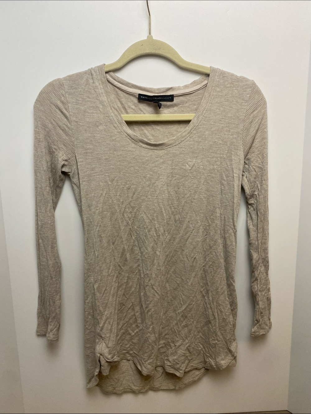 White House black market Beige Long Sleeve Scoop Neck